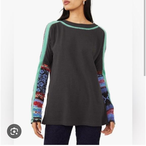 Free People Sweaters - Free People Washed Black Thermal On My Way Cuffed Sweater Top Small